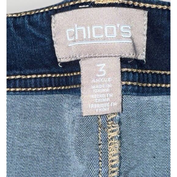 Chicos Animal Leopard Print Cuffed Jeans Stretch Distressed Rhinestone Size 3 - Picture 3 of 6